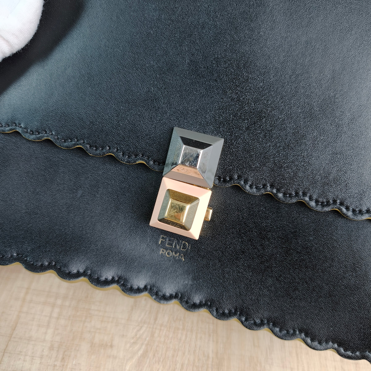 Fendi Black Smooth Leather Mini I Kan Chain Shoulder Bag
