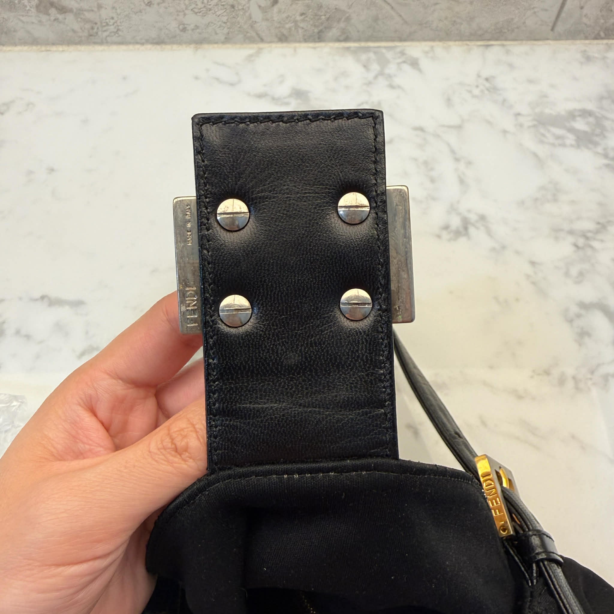 FENDI BLACK WOOL MAMMA BAGUETTE BAG