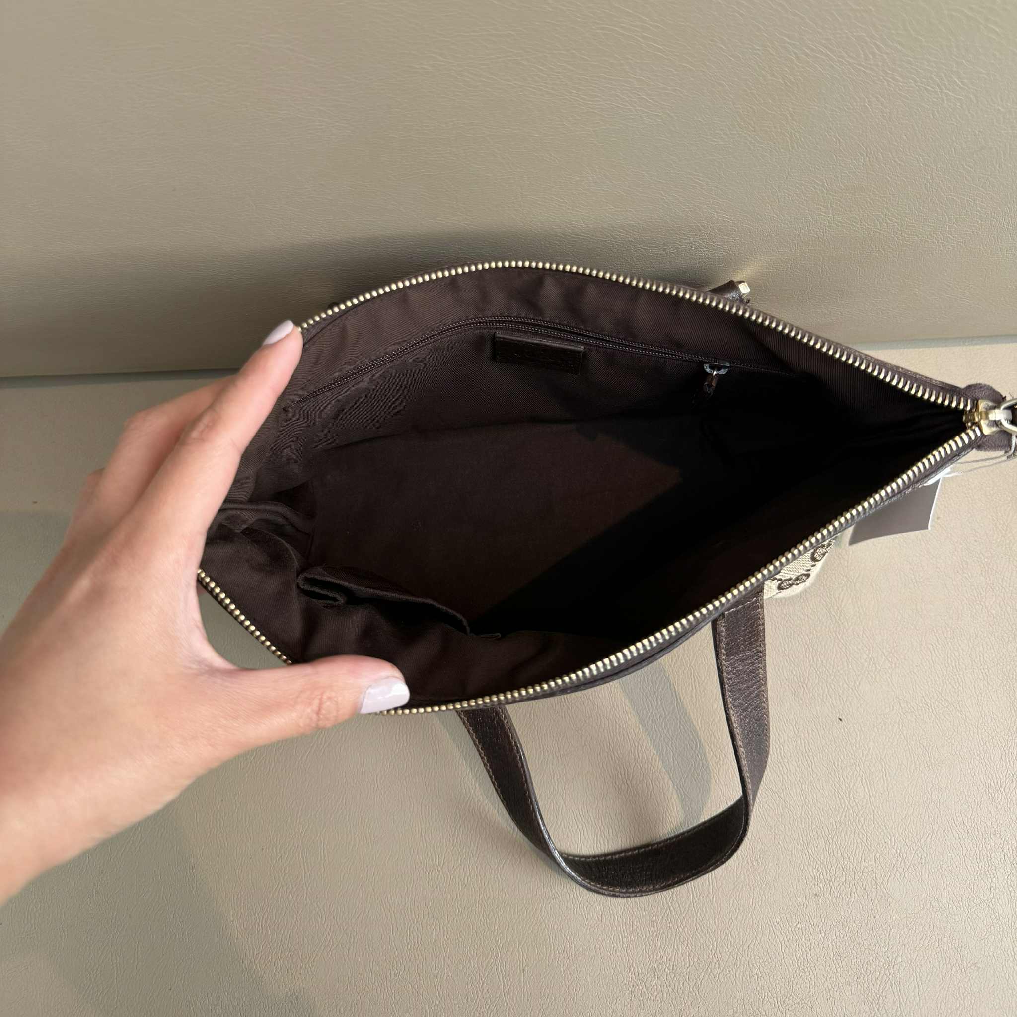 GUCCI Brown GG Canvas and Leather Abbey Tote