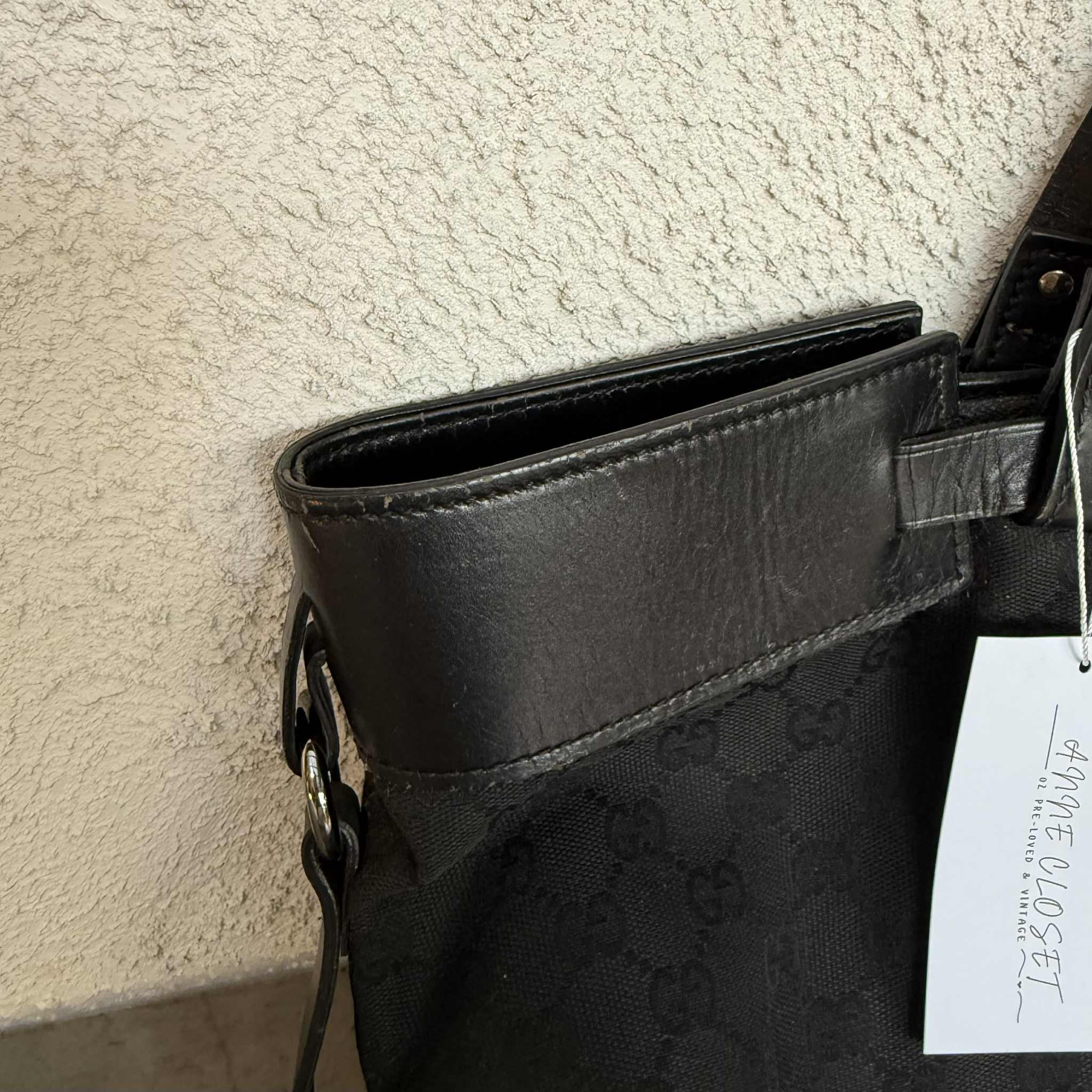 Gucci GG Monogram Canvas/Leather Belt Buckle Handbag Black