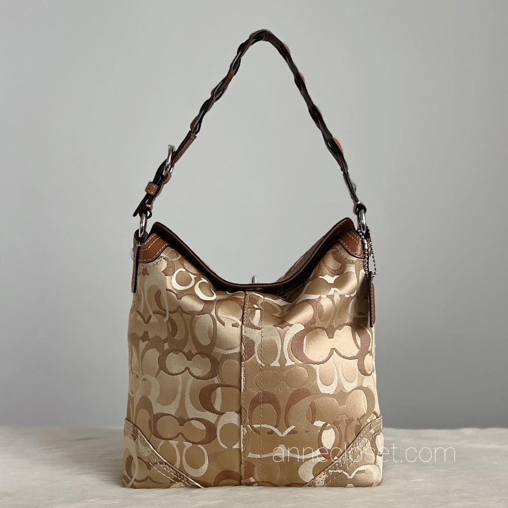 Coach Chelsea Optic Signature Hobo Handbag Tan Brown