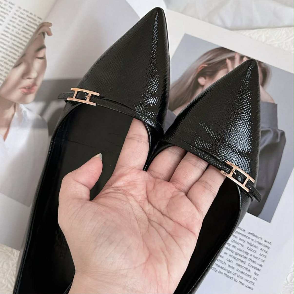 Hermes Black Leather Ballet Flats