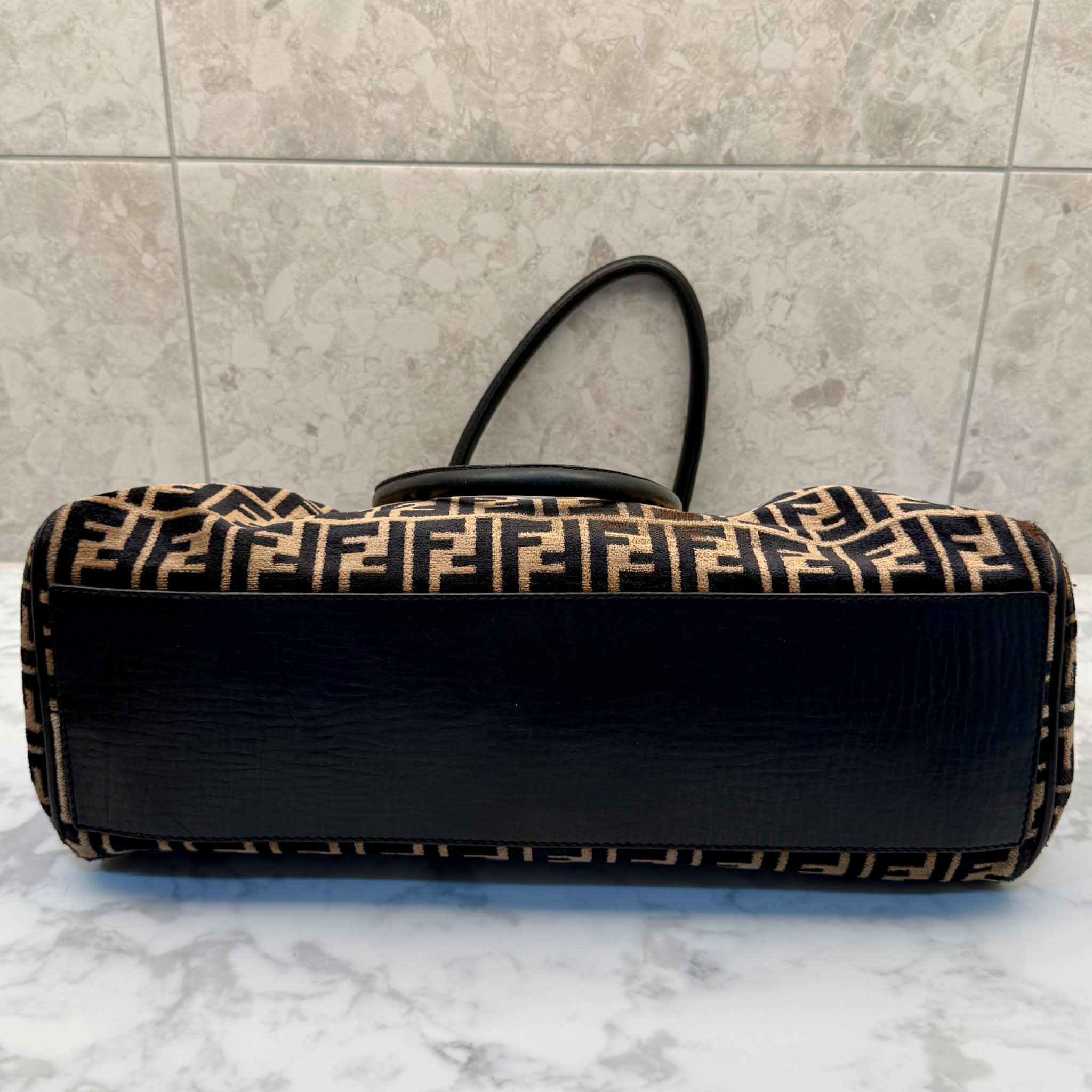 Fendi Black/Tobacco Velvet and Leather Medium Chef De Jour Bag