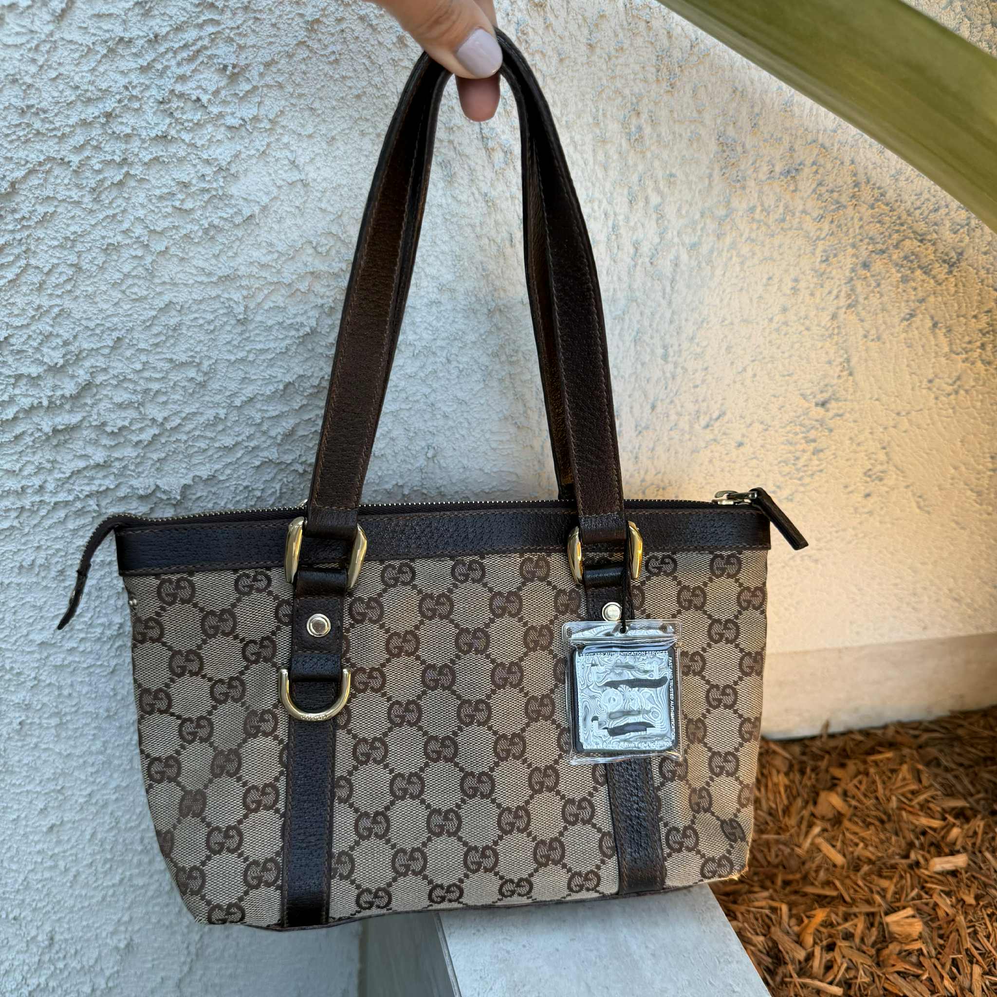 GUCCI Brown GG Canvas and Leather Abbey Tote