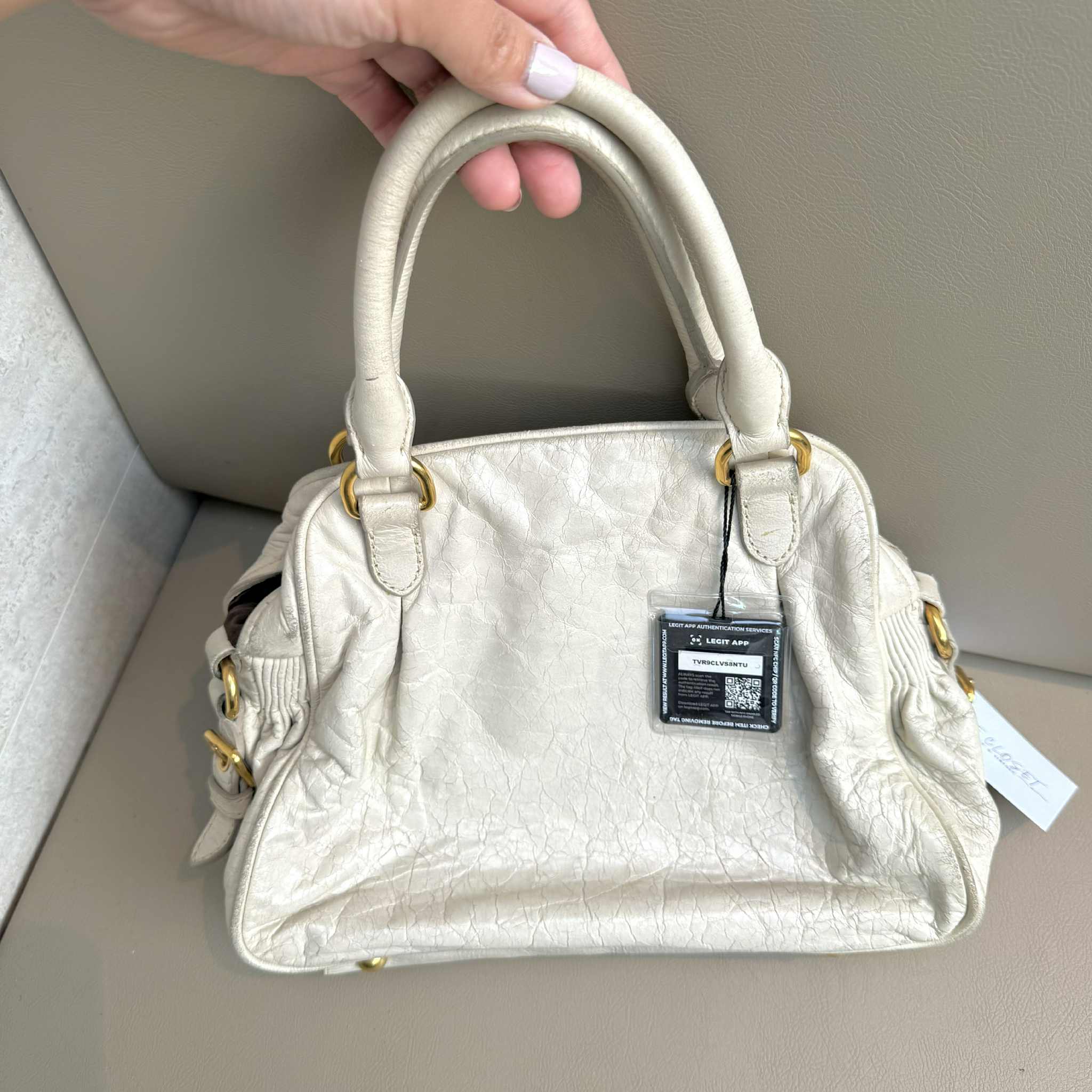 Miu Miu White Vitello Lux Leather Charm Satchel