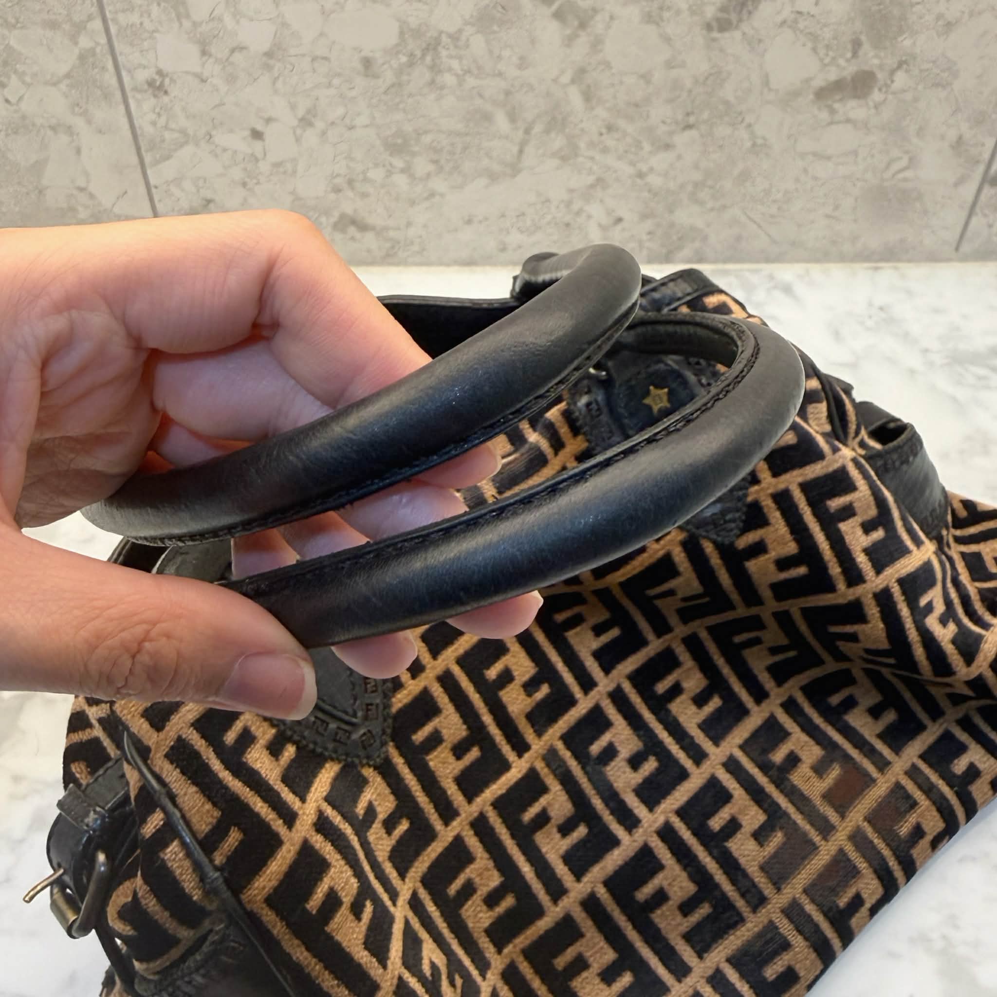 Fendi Black/Tobacco Velvet and Leather Medium Chef De Jour Bag