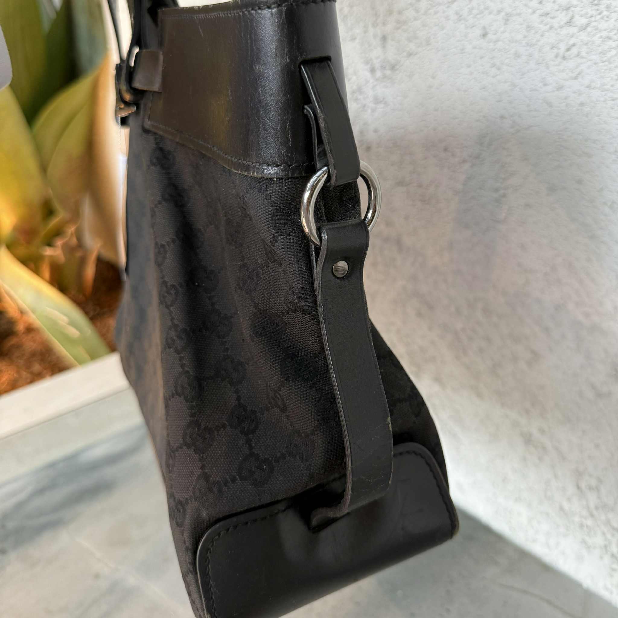 Gucci GG Monogram Canvas/Leather Belt Buckle Handbag Black