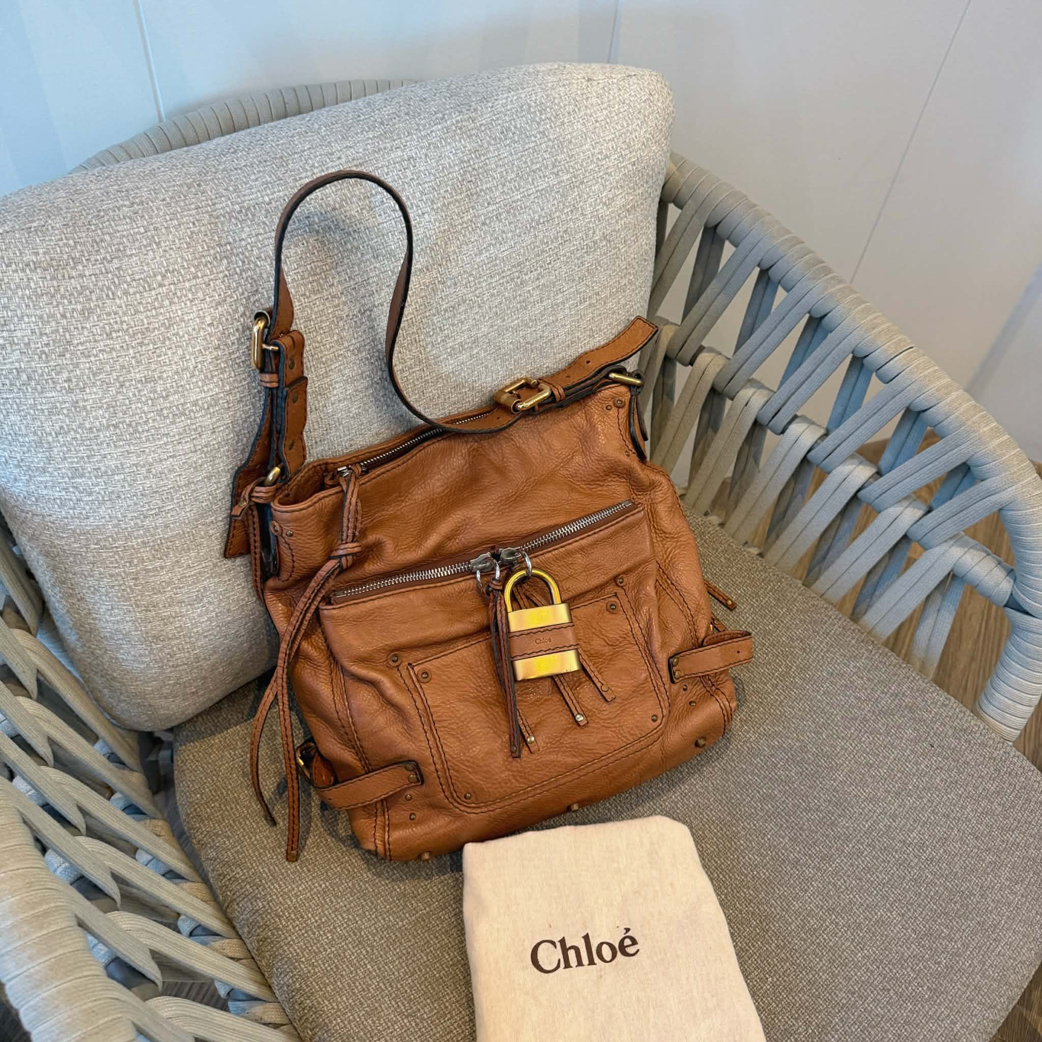 Chloe Leather Large Paddington Shoulder Bag Brown