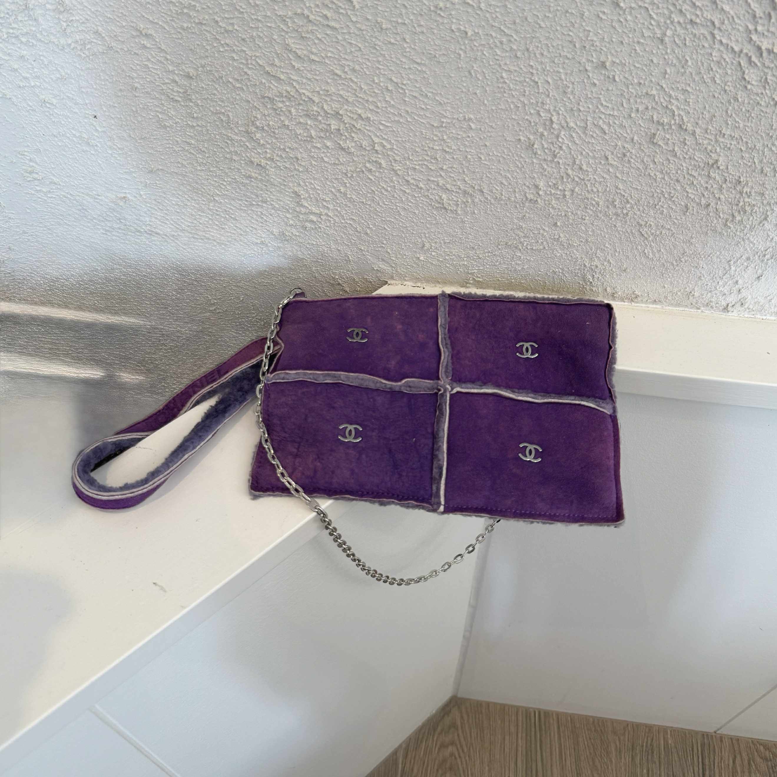 Chanel Purple Coco Matelasse Clutch Mouton Suede