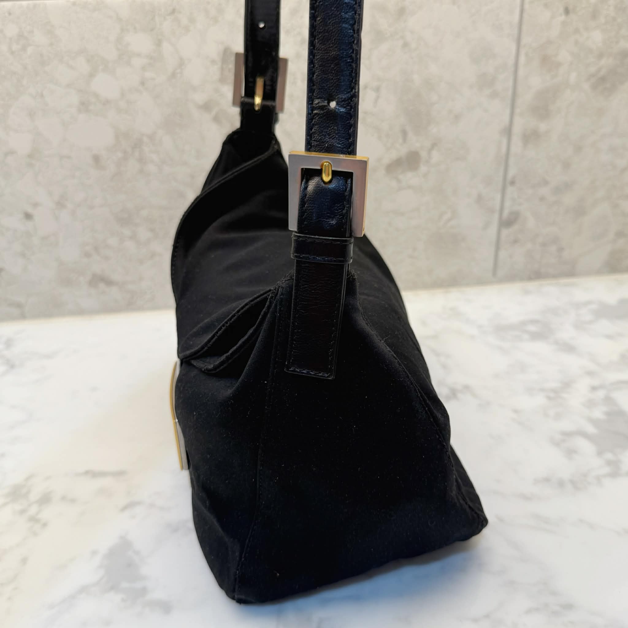 FENDI BLACK WOOL MAMMA BAGUETTE BAG