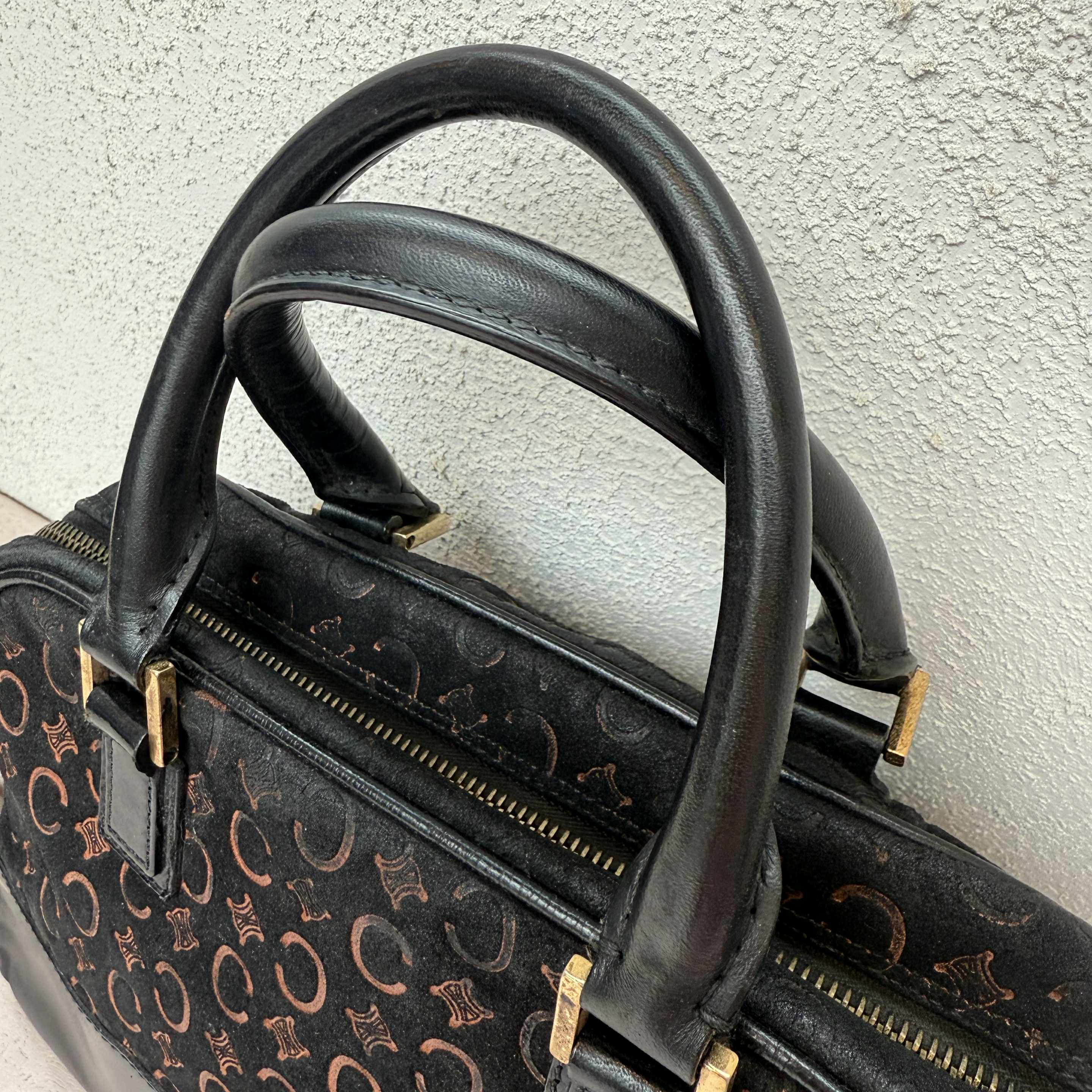 Celine C Macadam Canvas Bowling Bag Suede Leather