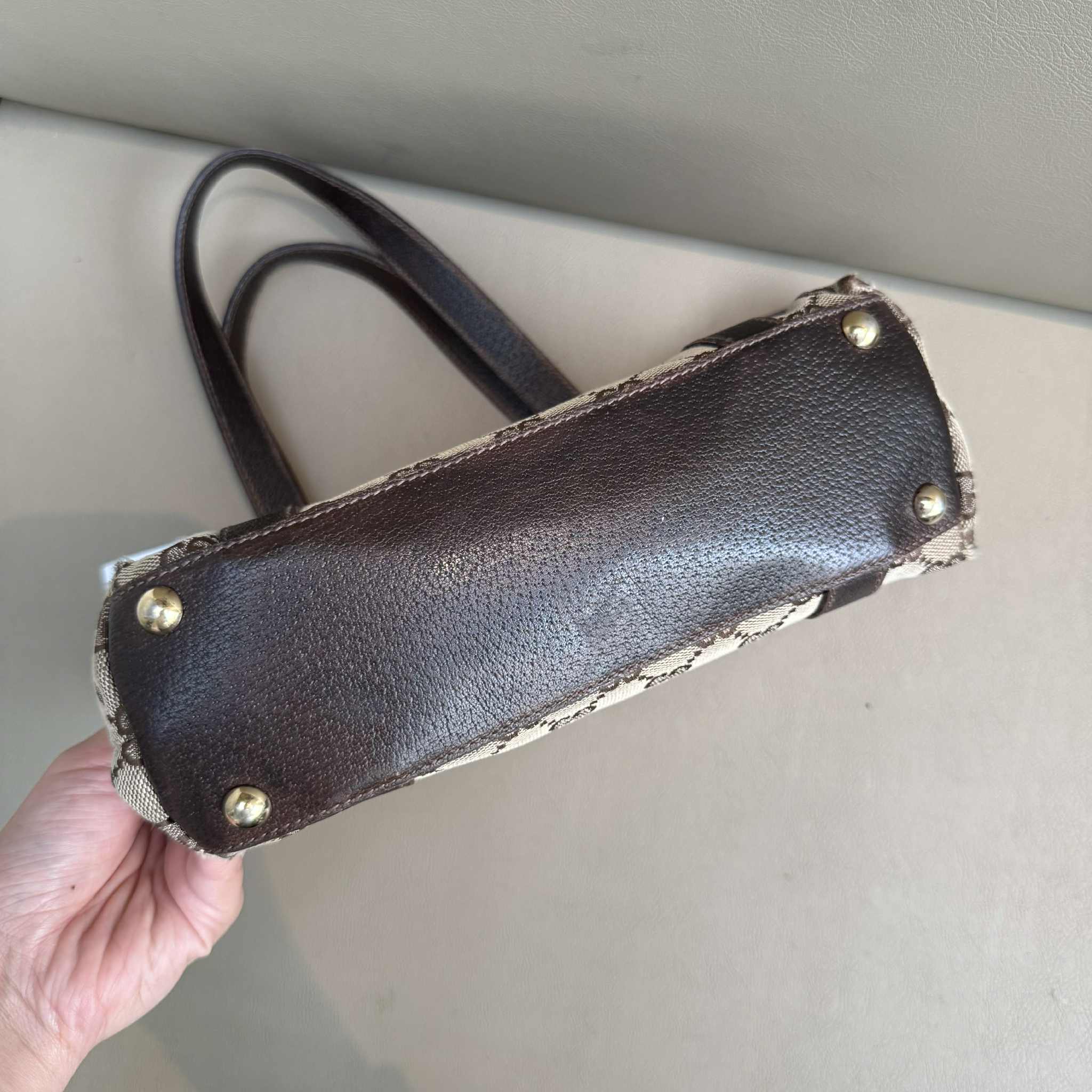 GUCCI Brown GG Canvas and Leather Abbey Tote