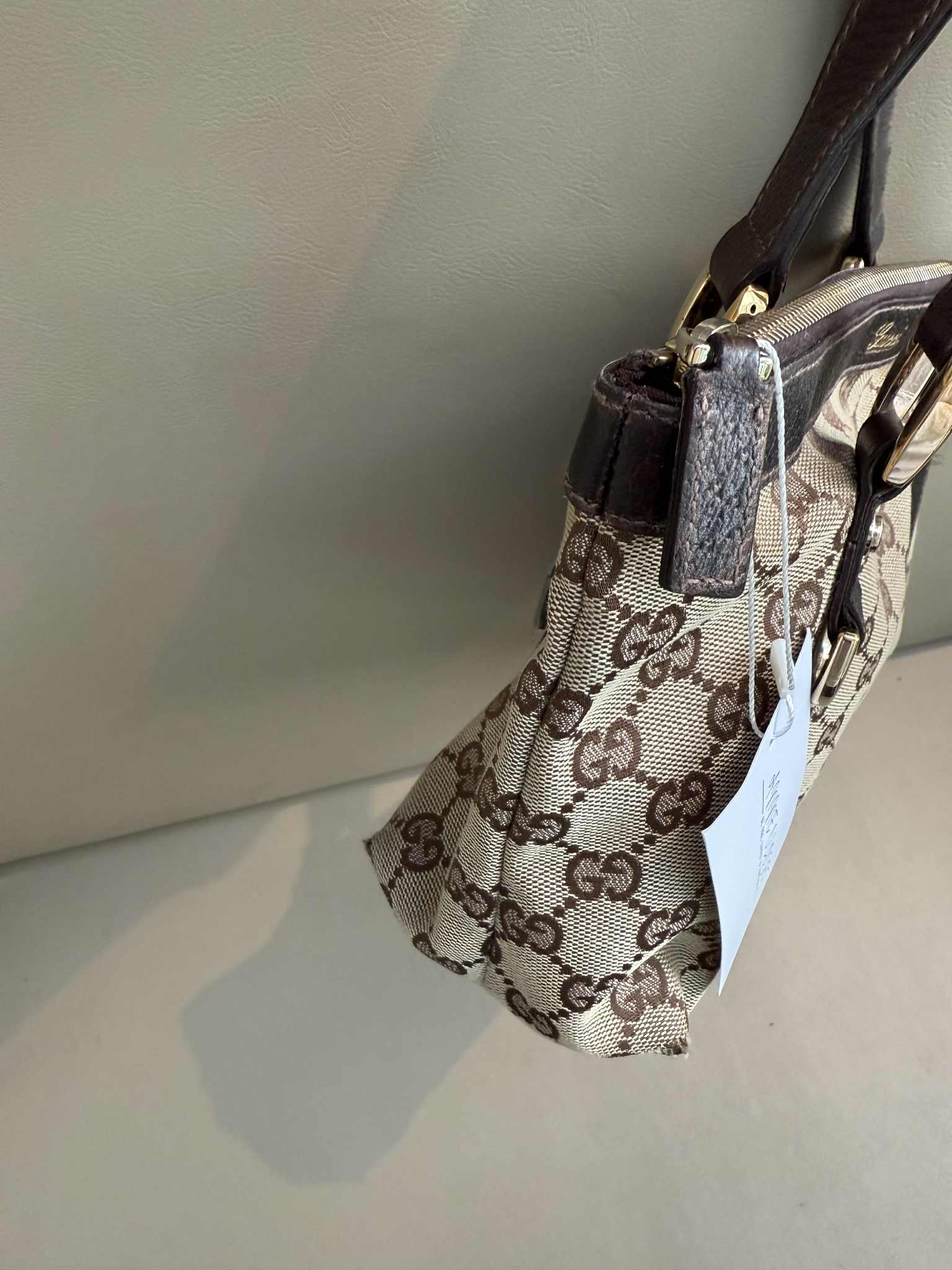 GUCCI Brown GG Canvas and Leather Abbey Tote