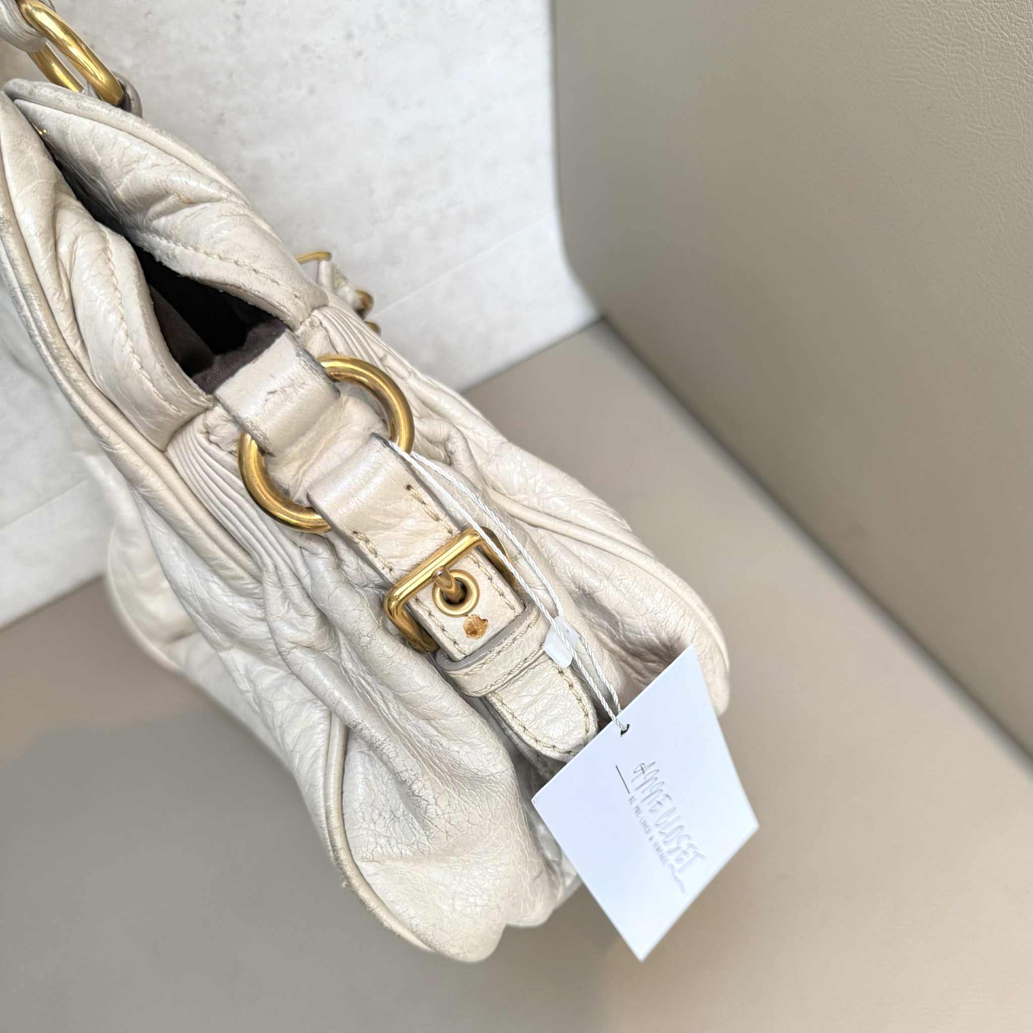 Miu Miu White Vitello Lux Leather Charm Satchel