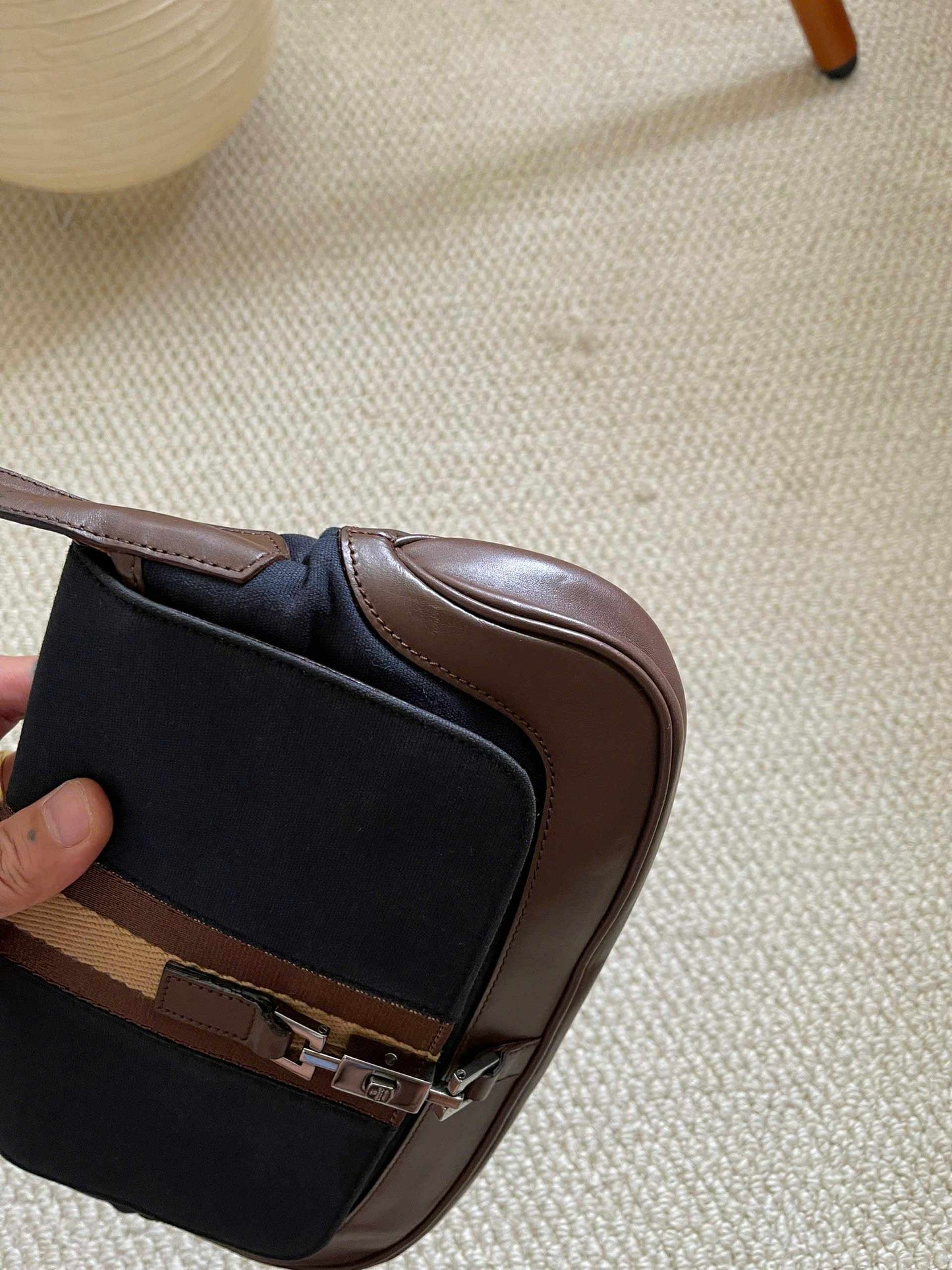 Gucci Vintage Navy Canvas & Brown Leather Jackie Bag