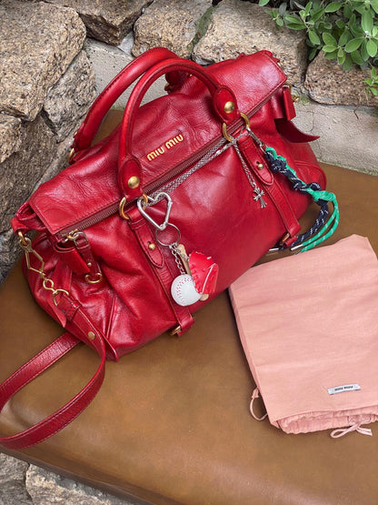 Miu Miu Vitello Lux Satchel Bag Red