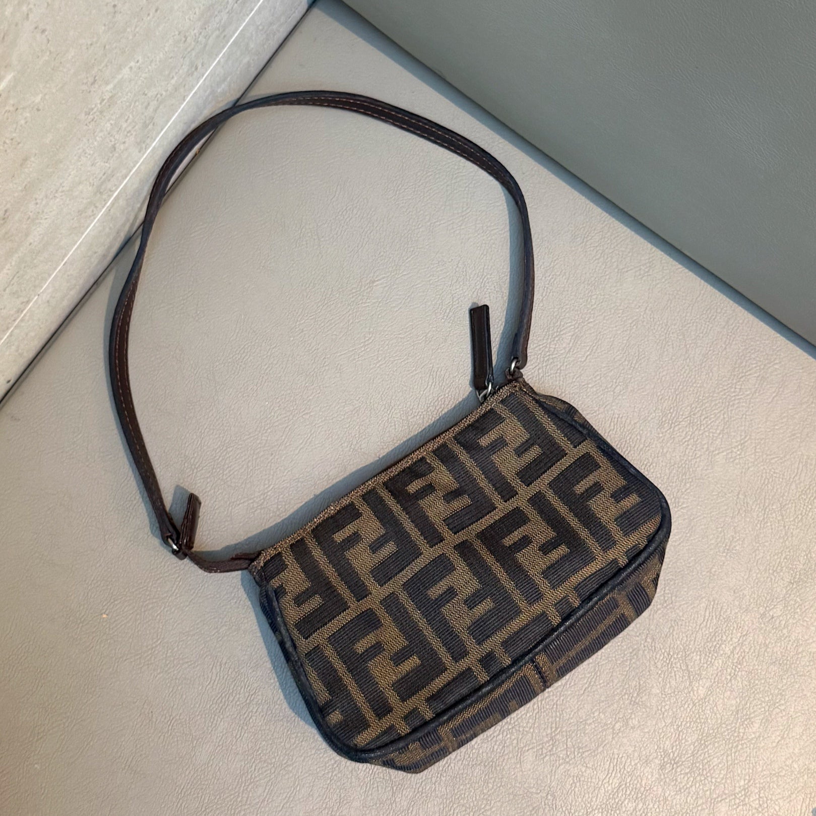 Fendi Tobacco Zucca Print Canvas Mini Pochette