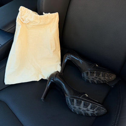 GUCCI Pumps Heel Horsebit Leather Black Heels 8cm
