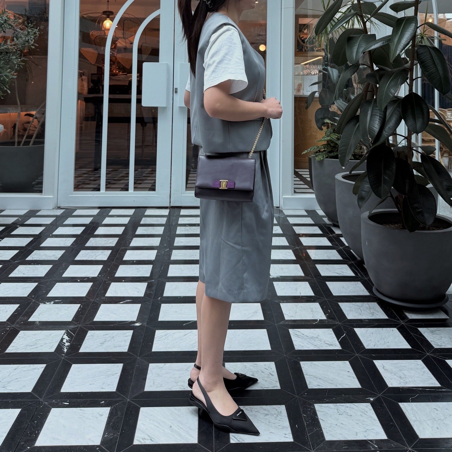Salvatore Ferragamo Purple Saffiano Leather Genie Chain Crossbody