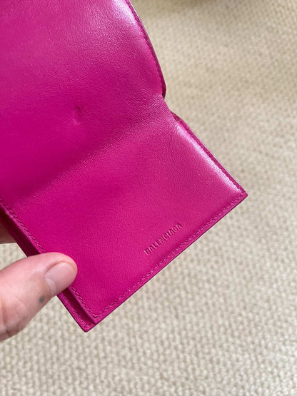 BALENCIAGA Rose Berlingot Lambskin Leather Tri-Fold Compact Wallet