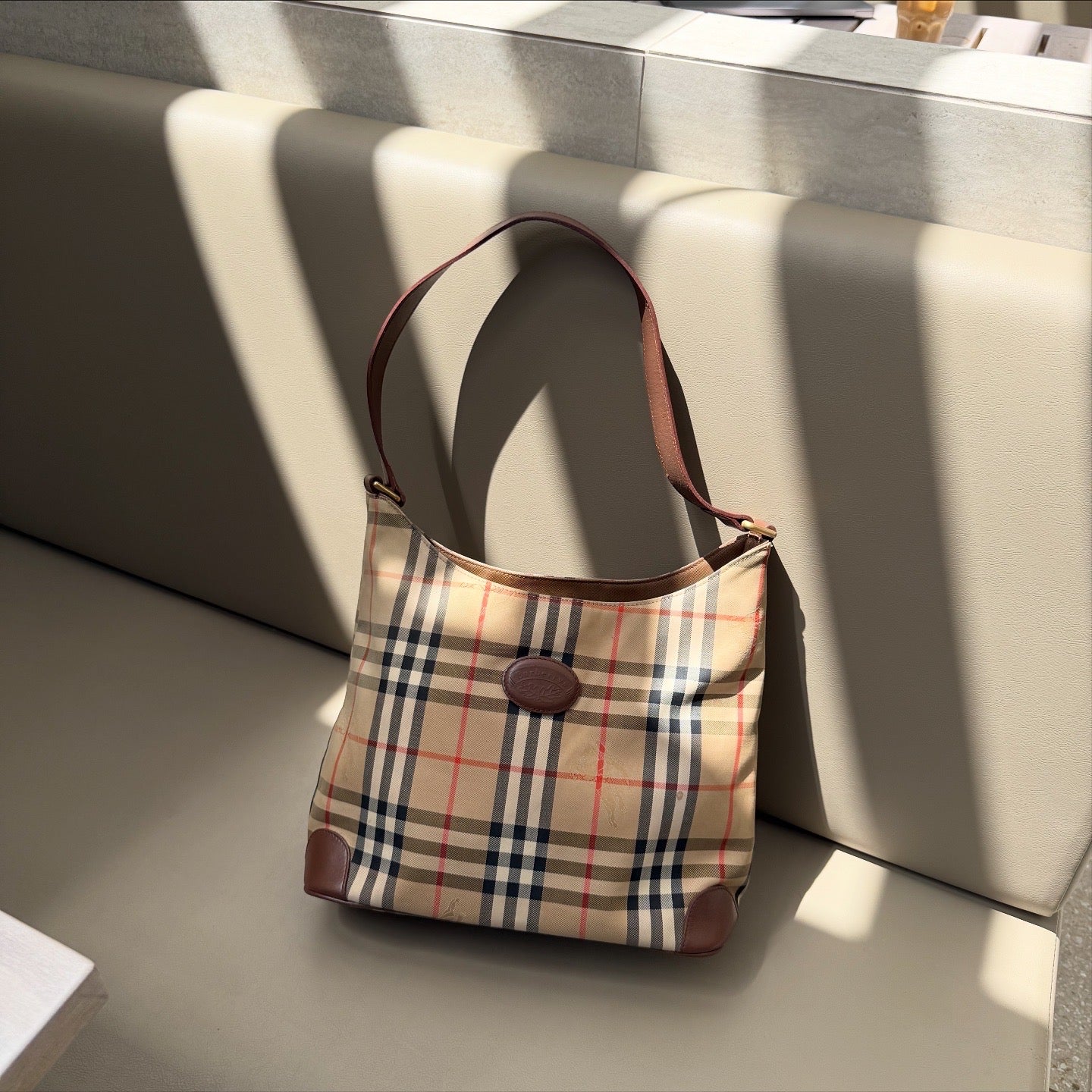 Burberry Nova Check Shadow Horse Canvas Leather Shoulder Bag