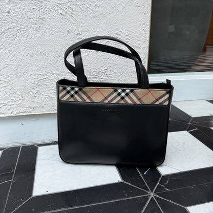 Burberry Nova Check Canvas Trimmed Leather Shoulder Bag