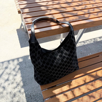 Gucci Tom Ford Era Suede Monogram Black Shoulder Bag