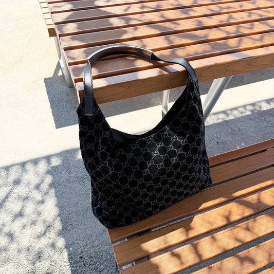 Gucci Tom Ford Era Suede Monogram Black Shoulder Bag