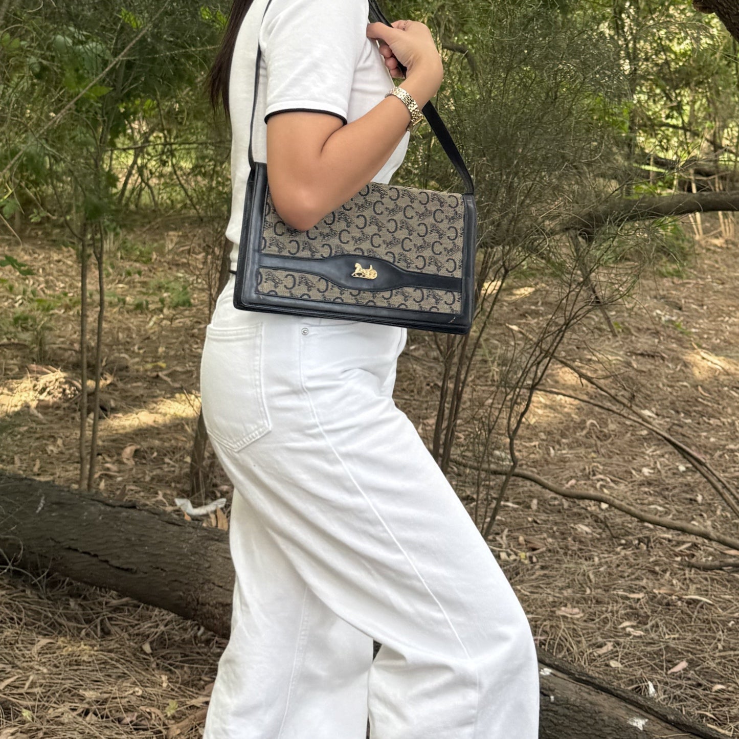 Celine Macadam Canvas Horse Carriage Shoulder Bag