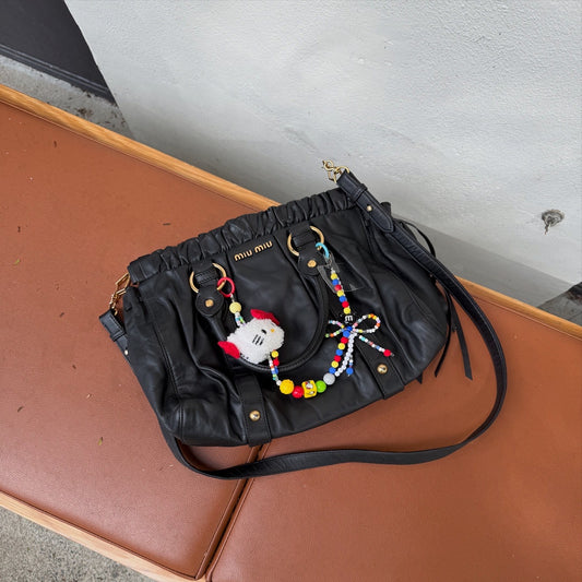 Miu Miu Vitello Black Top Handle Satchel