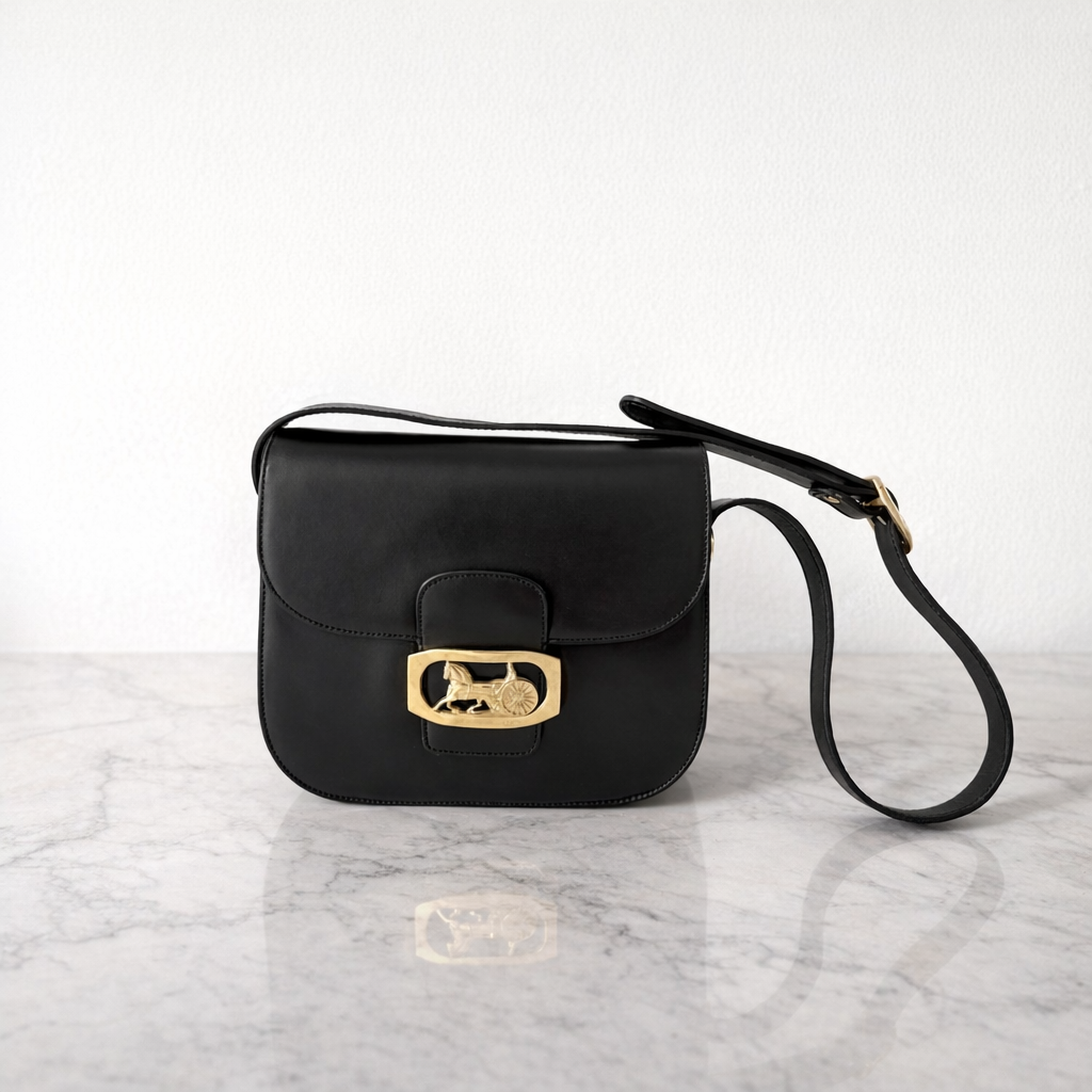 Celine Black Horse Carriage Shoulder Bag