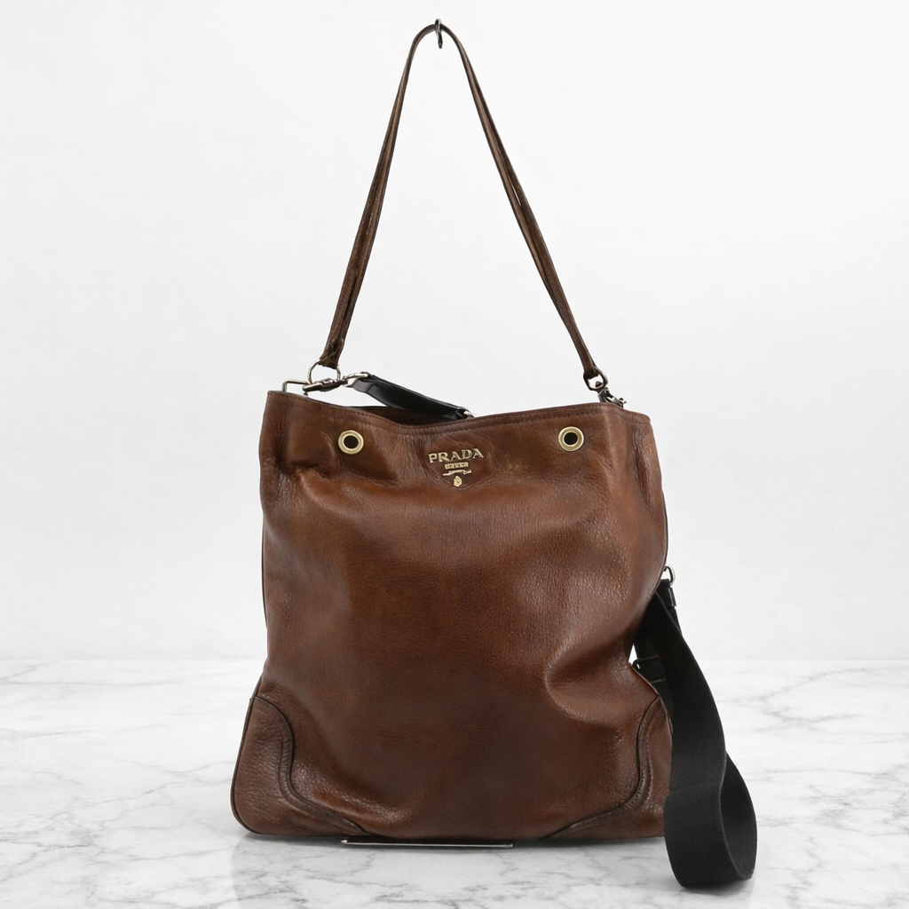 Prada Brown Cervo Antik Shopping Tote Cammello