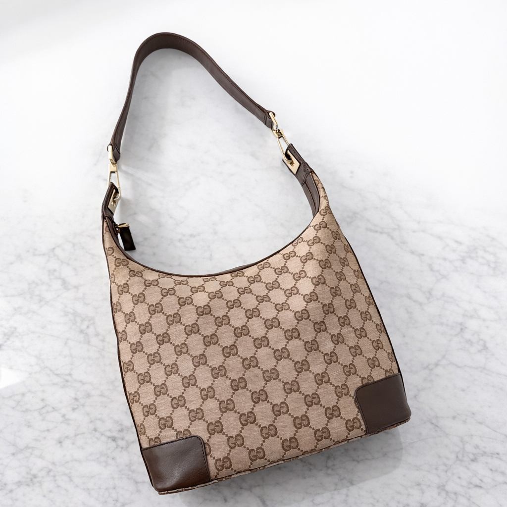 Gucci GG Brown Canvas Hobo Shoulder Bag