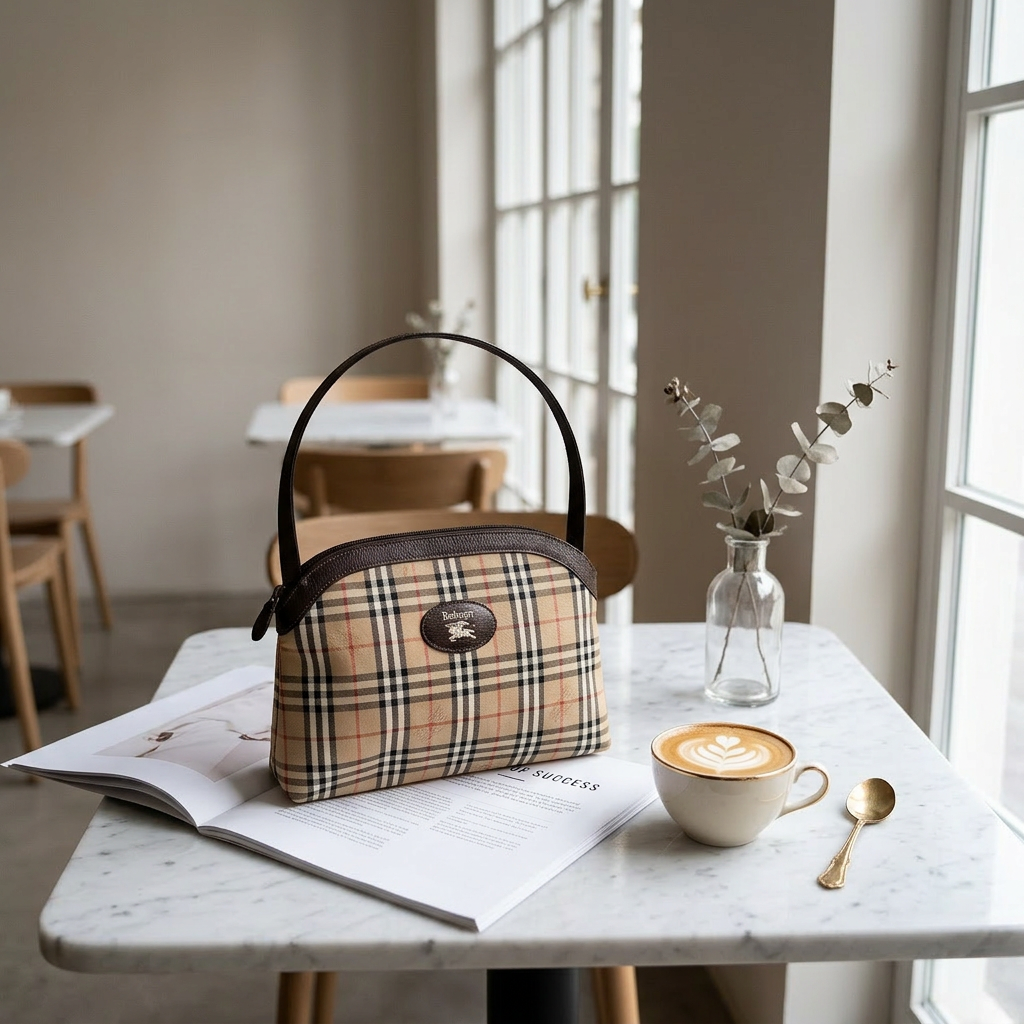 Burberry Brown Haymarket Check Clutch Beige