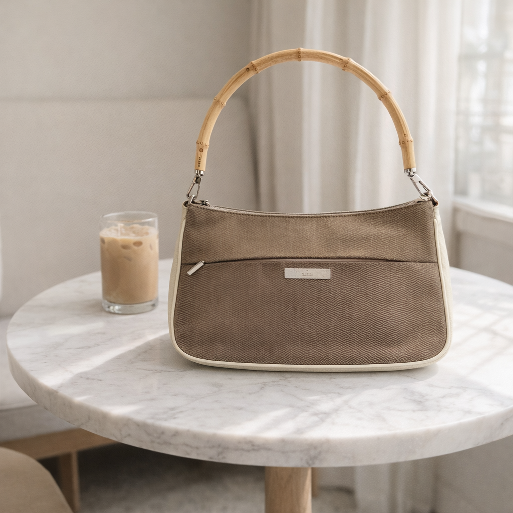 Gucci Vintage Bamboo Handle Beige Pochette