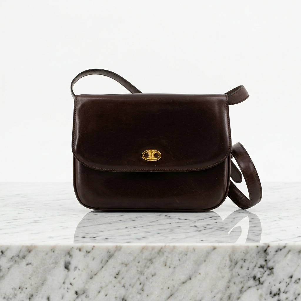 Celine Vintage Paris Triomphe Dark Brown Shoulder Bag