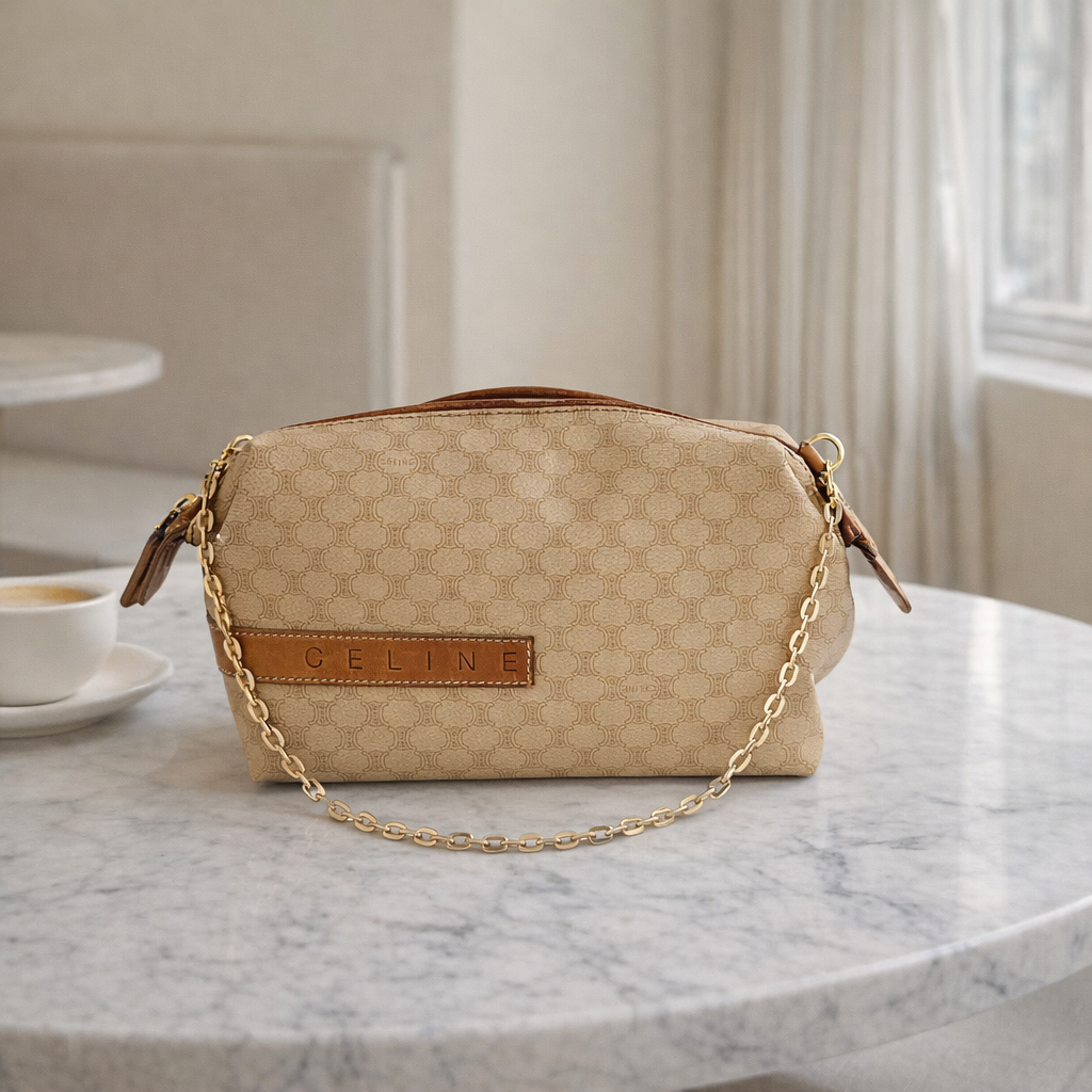 CELINE Macadam Beige Canvas Pouch 