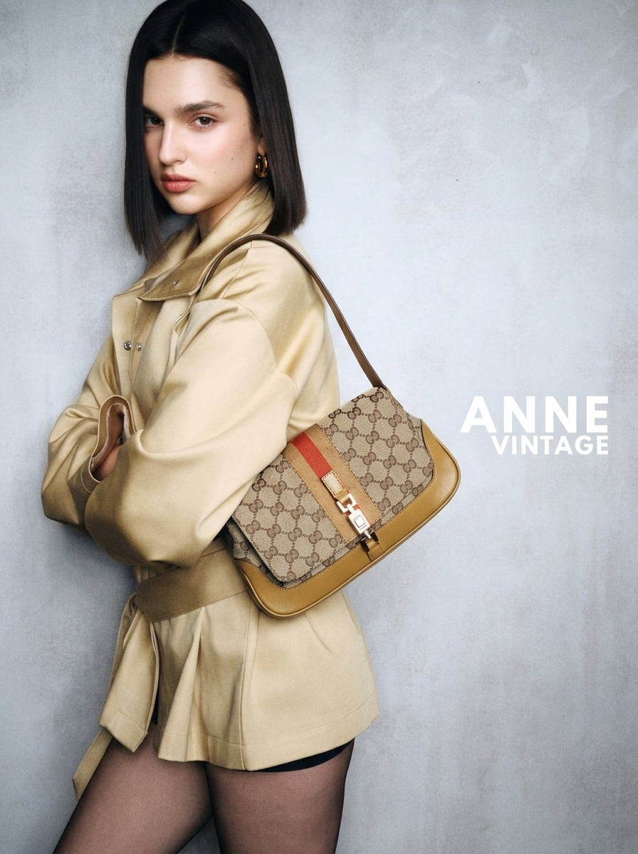 Gucci Jackie Canvas Beige Brown Shoulder Bag