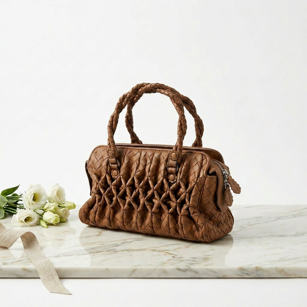 Bottega Veneta Brown Intrecciato Leather Braided Handle Satchel
