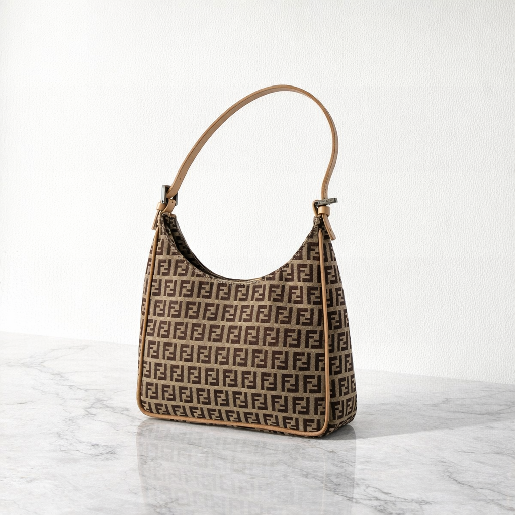 Fendi Brown Zucchino Canvas and Leather Shoulder Bag