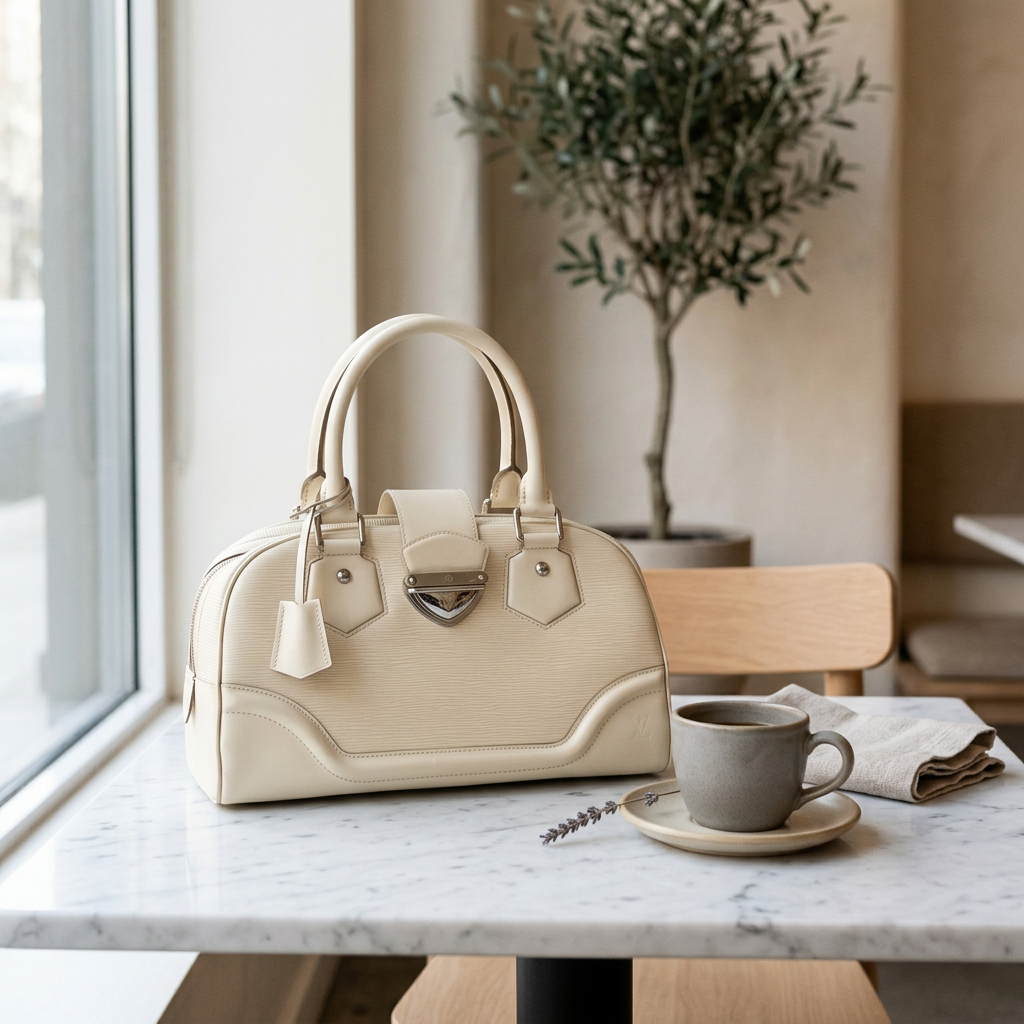 Louis Vuitton White Montaigne Bowling GM Epi