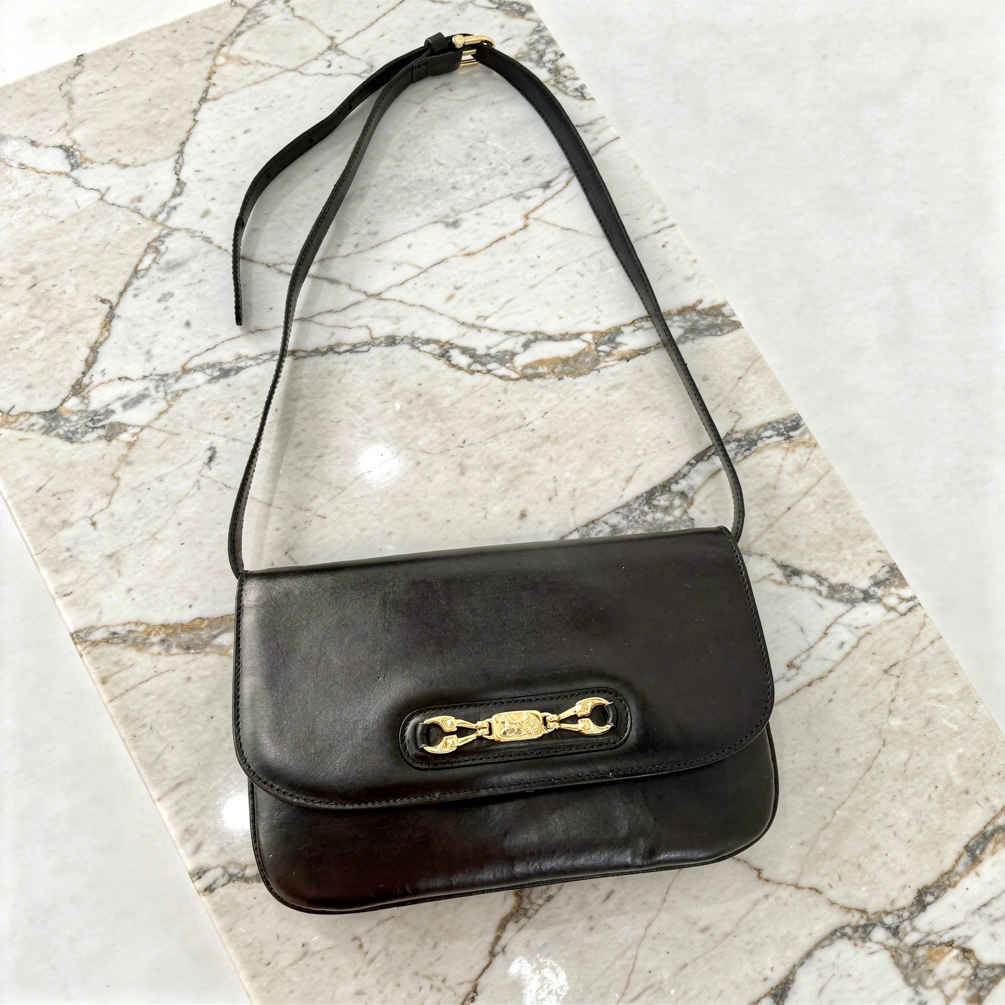 CELINE Vintage Black Leather Horse Carriage