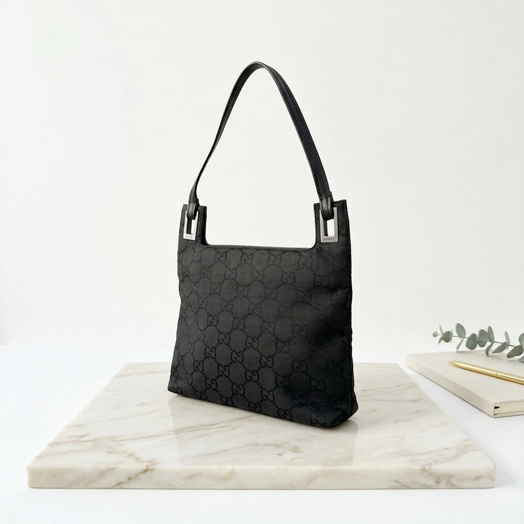 Gucci Nylon Monogram Shoulder Bag Black