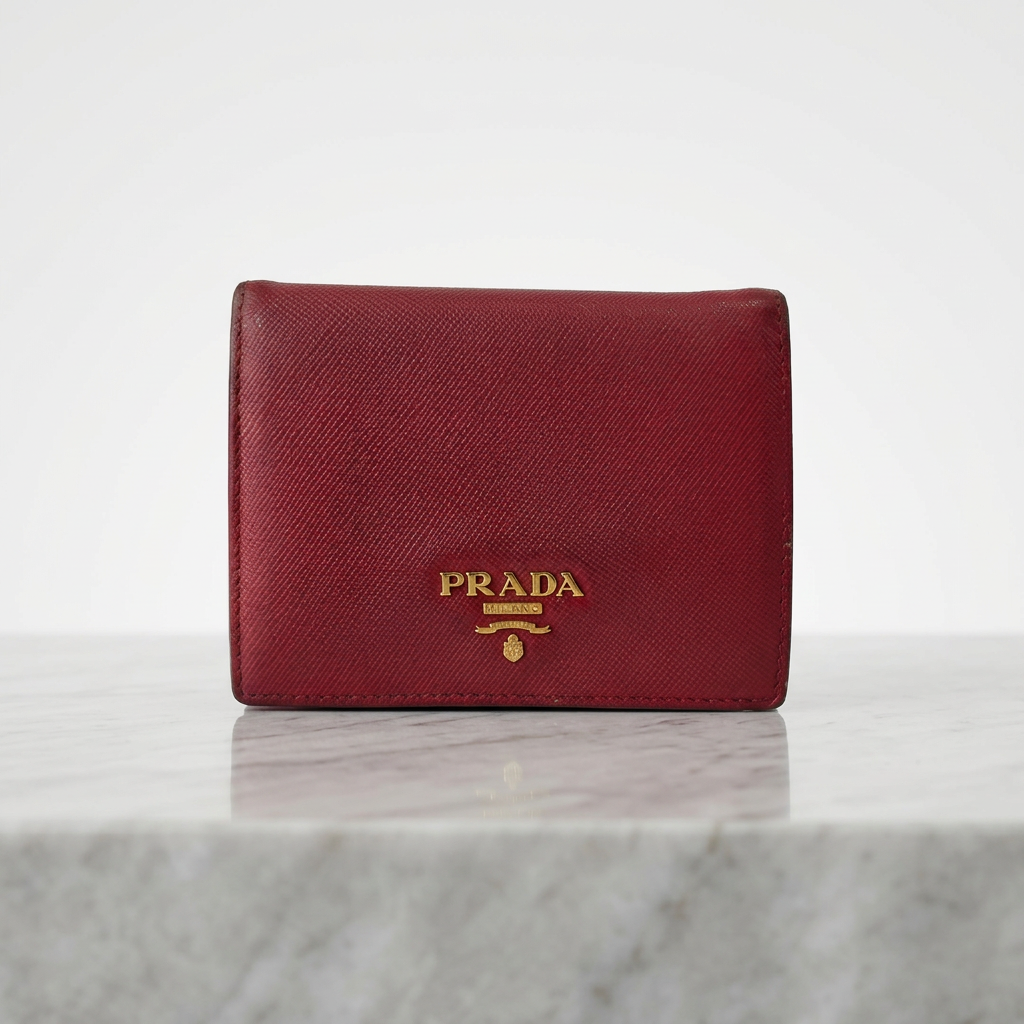 Prada Small Saffiano Leather Wallet in Red