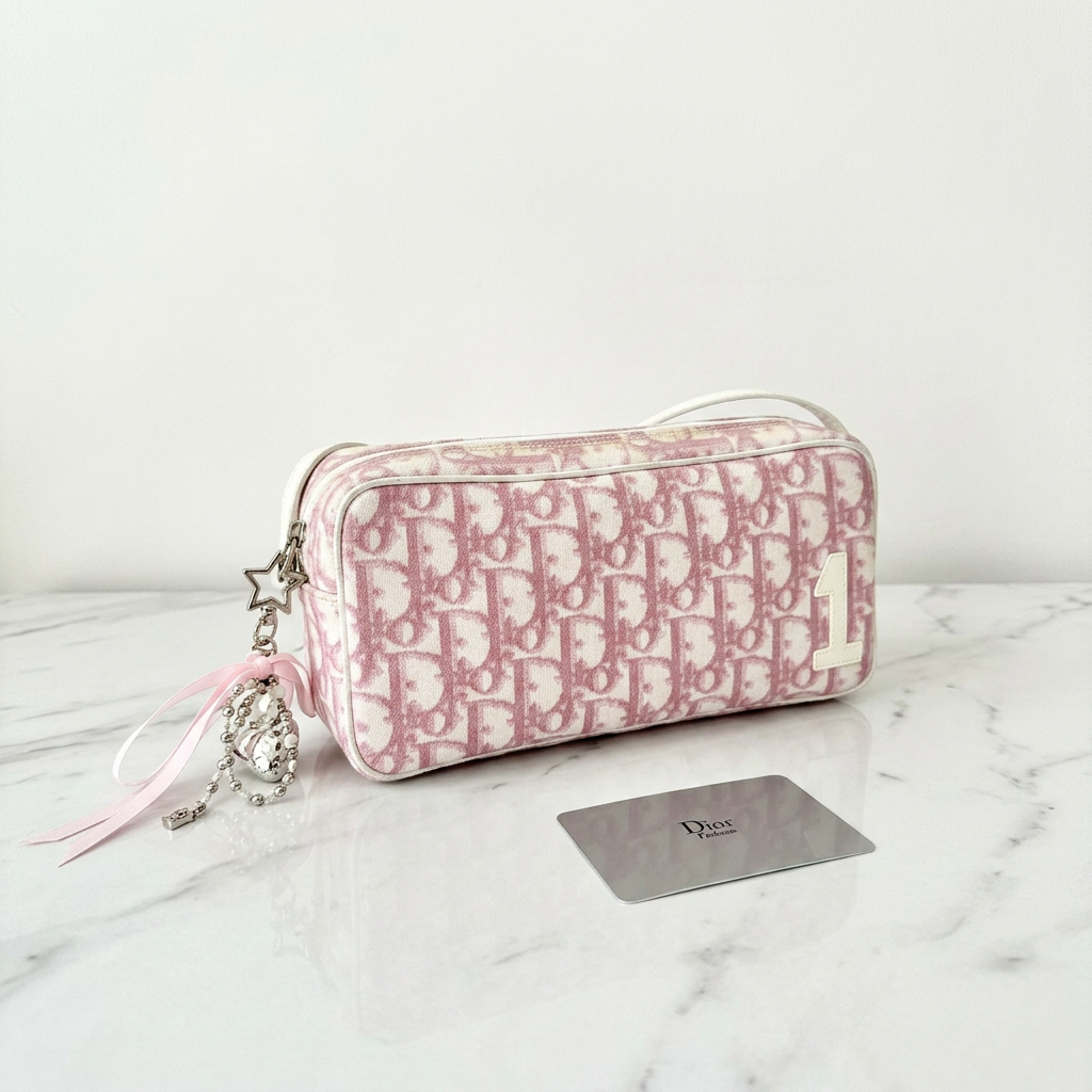 Christian Dior Girly Pink Trotter Monogram Shoulder Bag