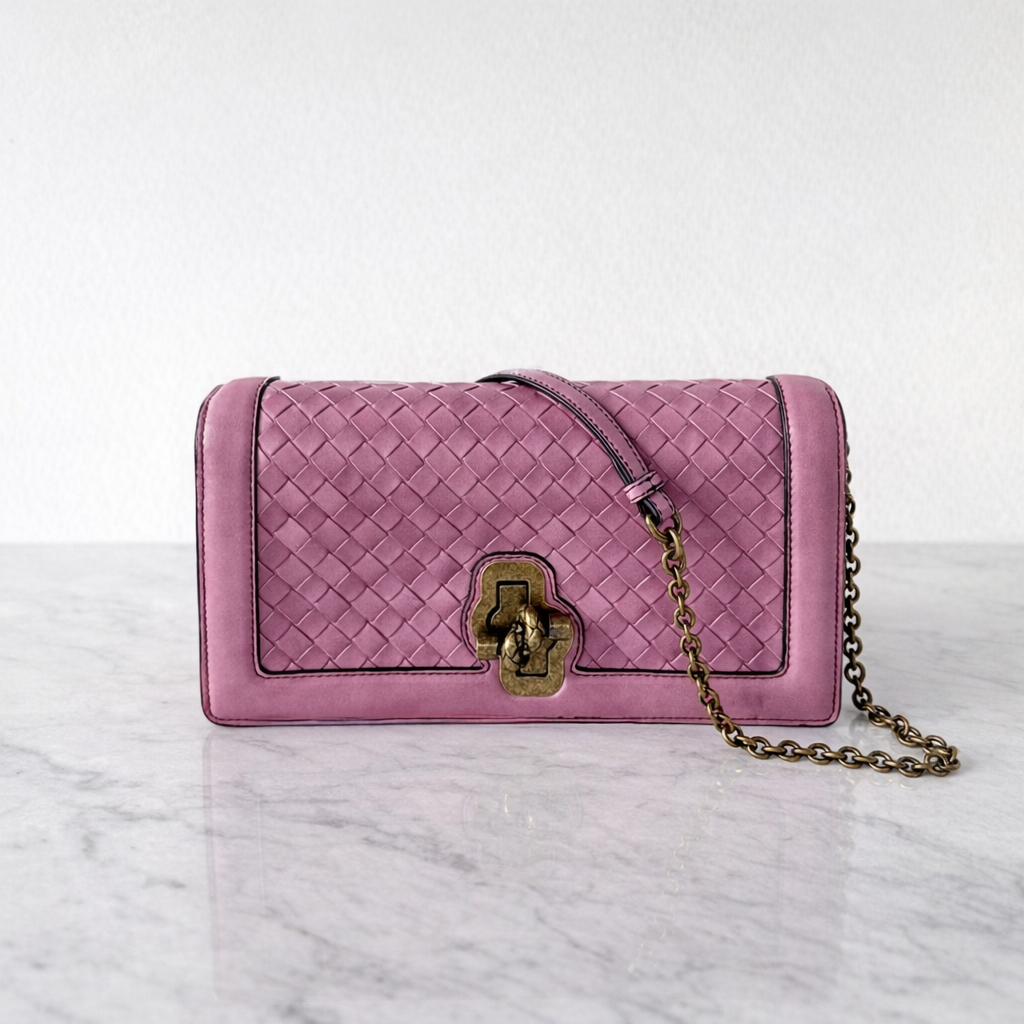 Bottega Veneta Pink Nappa Intrecciato Olimpia Knot Crossbody