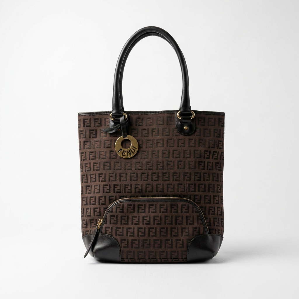 Fendi Vintage Chef Front Pocket Tote Zucchino Canvas Medium