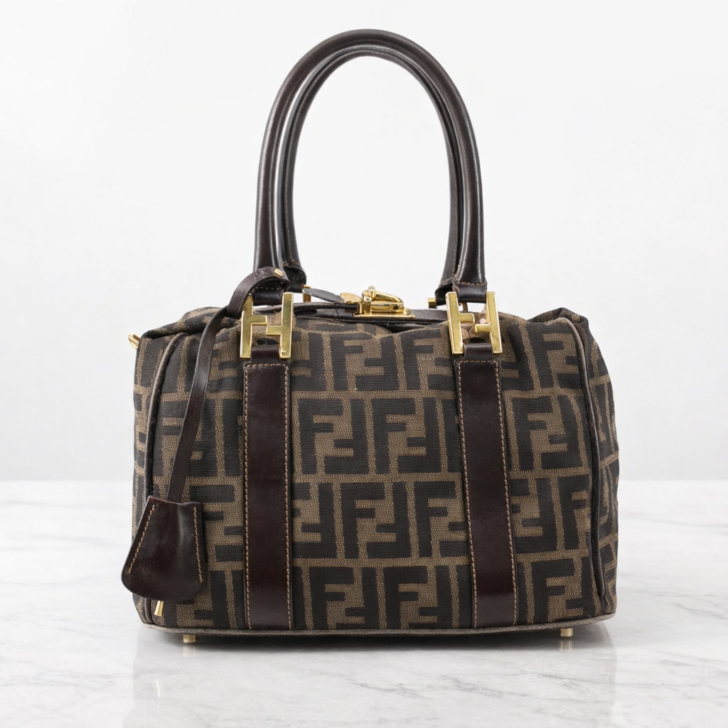 Fendi Vintage handle bowling bag canvas brown GHW