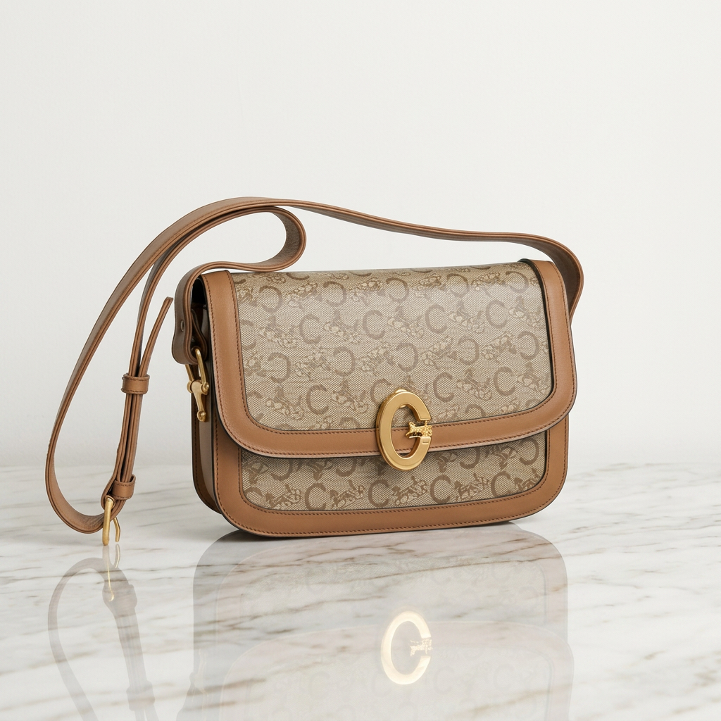 Celine Vintage Horse Carriage C Macadam Brown Shoulder Bag