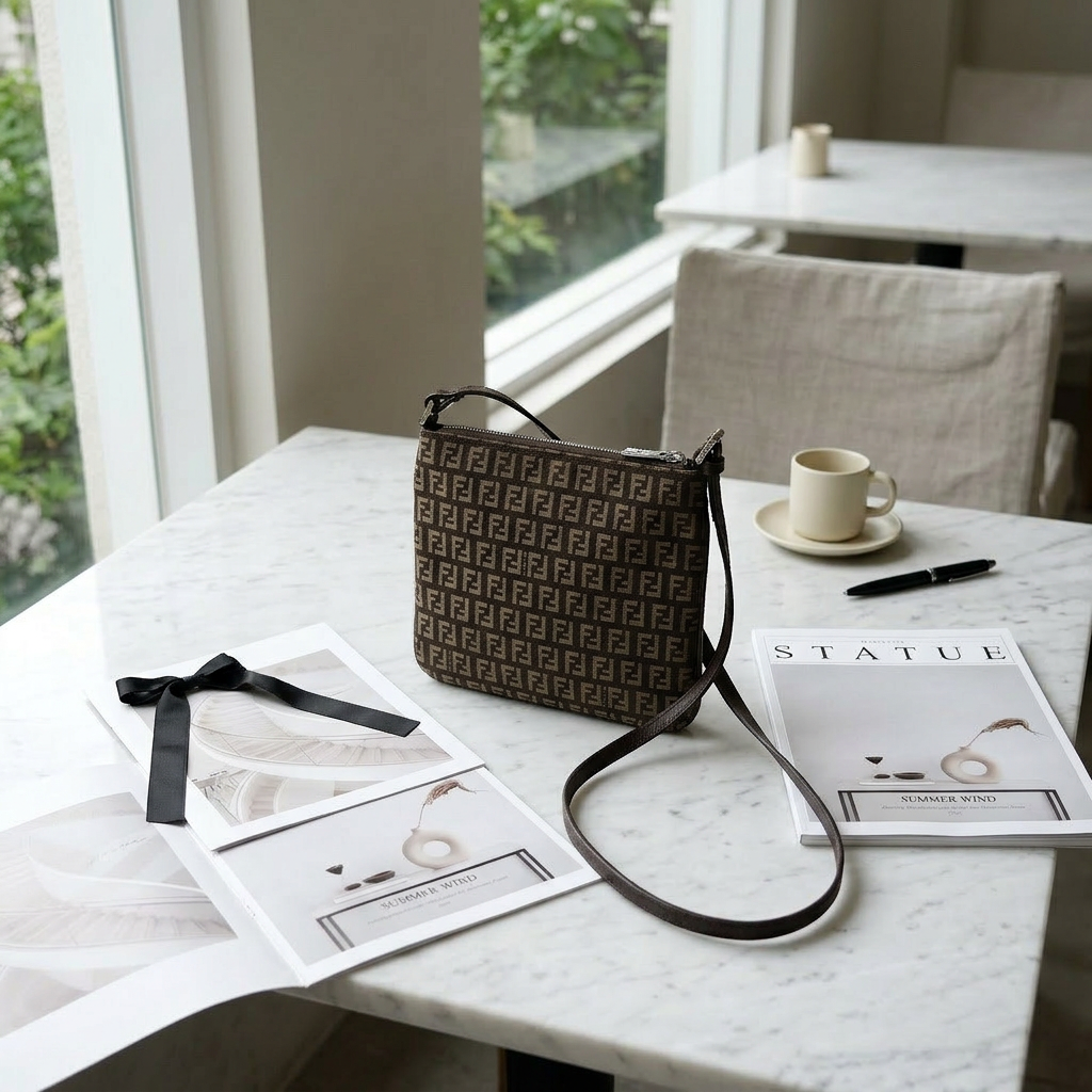 Fendi Brown Logo Print Crossbody Bag